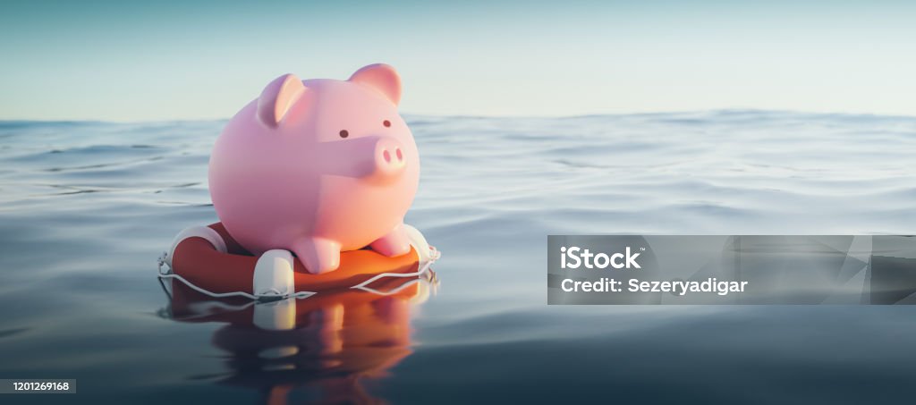 Piggy Bank On Lifebuoy, 3d Render Savings Stock Photo