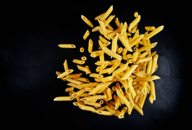 Yellow delicious pasta close-up from the store