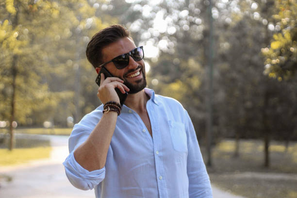 Beautiful man on the phone
