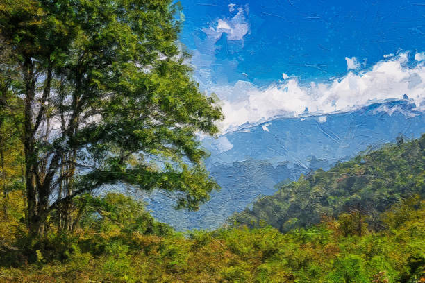ブルーリッジパークウェイに沿って見たアパラチア山脈の秋の印象派スタイルのアートワーク - blue ridge parkway mountain mountain range forest点のイラスト素材／クリップアート素材／マンガ素材／アイコン素材