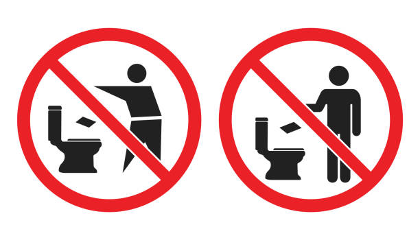 No toilet littering sign, do not throw paper towels in toilet icons No littering in toilet icons, please do not throw paper towels in the toilet signs Dont stock illustrations