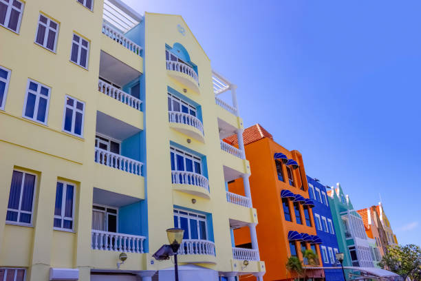 istock Willemstad, Curacao, Netherlands - Specific coloured buildings in Curacao 1201274726