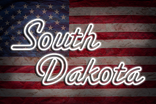 South Dakota Sign with US flag.