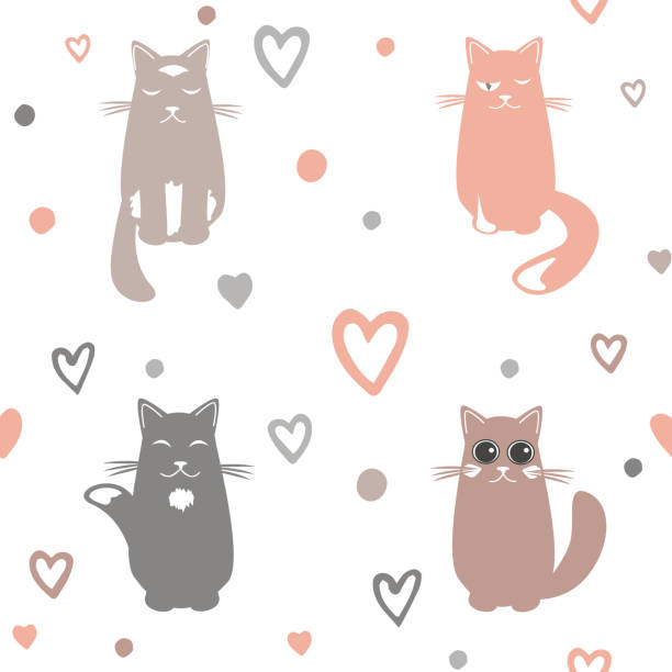 Valentine Day background with cats and hearts Valentine Day background with cute cats and hearts. Vector illustration background of the sad face black and white stock illustrations