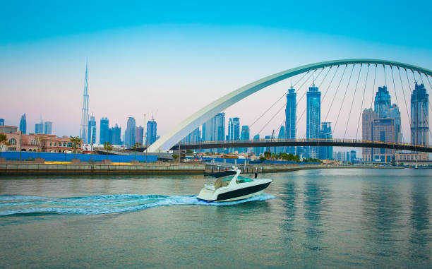 istock Tolerance bridge and boat in Dubai city 1201275686