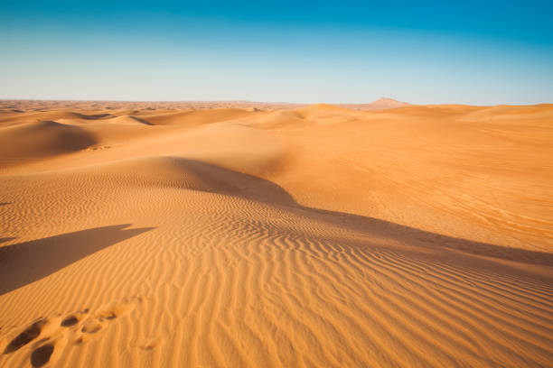 istock desert sand and dunes with clear blue sky. Asia 1201275696