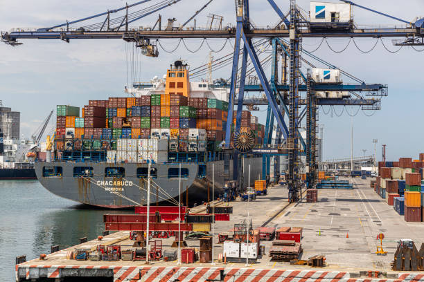 commercial ships in the port of veracruz - veracruz imagens e fotografias de stock