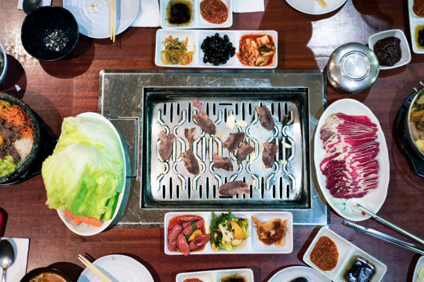 istock Traditional Korean meal with barbeque and vegetables 1201281330