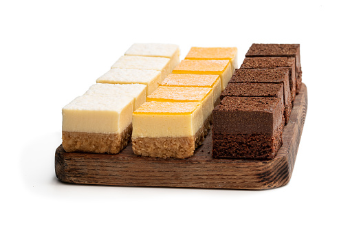 Set of  mini cheesecake bites isolated on white