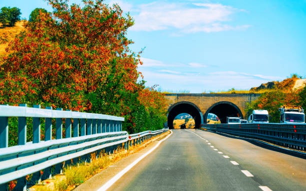 Scenery with the road and bridge in Carbonia near Cagliari in Sardinia in Italy.