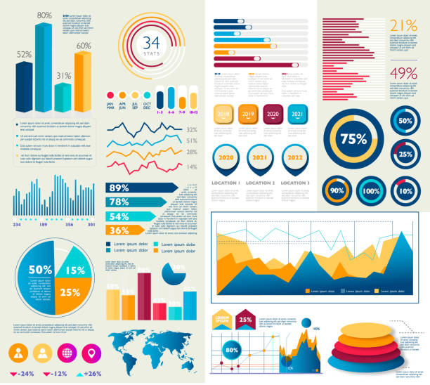 business infografik bunte designs - balkendiagramm grafiken stock-grafiken, -clipart, -cartoons und -symbole