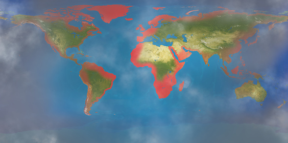 red zones random coasts of the world. elements of this image furnished by NASA . 3d-illustration