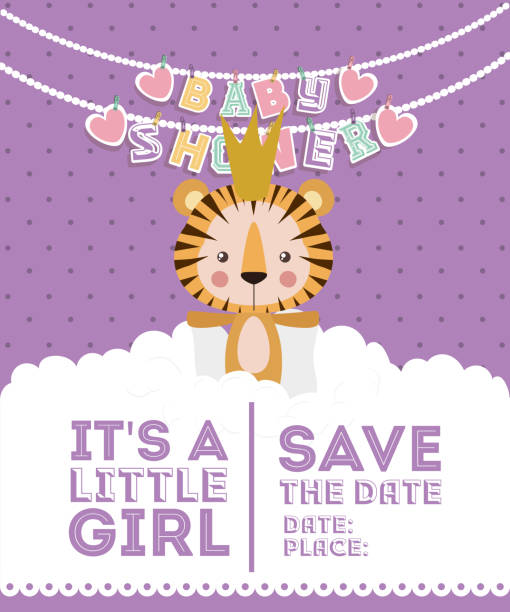 baby shower zaproszenie z tygrysa kreskówka projekt wektora - tiger pointing vector cartoon stock illustrations