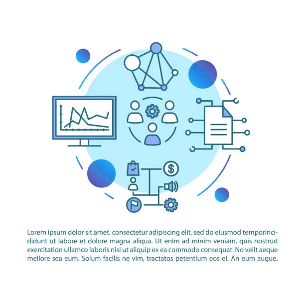 Vector illustration of Attribution modeling article page vector template. Conversion. Brochure, magazine, booklet design element with linear icons and text boxes. Print design. Concept illustrations with text space