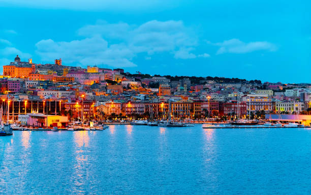 istock Port with ships in Cagliari at dusk reflex 1201299305