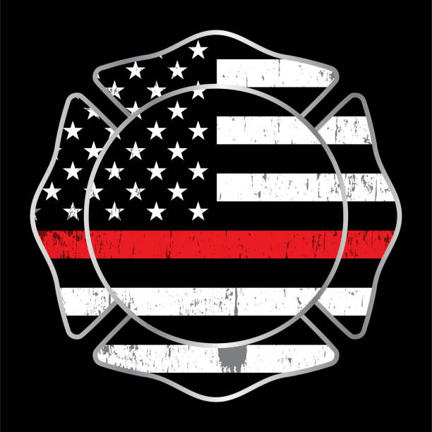 Firefighter Thin Red Line Badge Emblem Illustration Stock Illustration -  Download Image Now - iStock