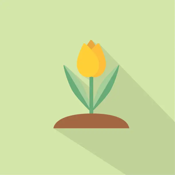 Vector illustration of Cute Gardening Icon With Long Shadow Flower