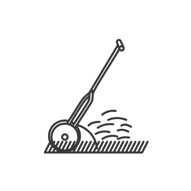 Vector illustration of Cute Gardening Icon In Thin Line Style Push Mower
