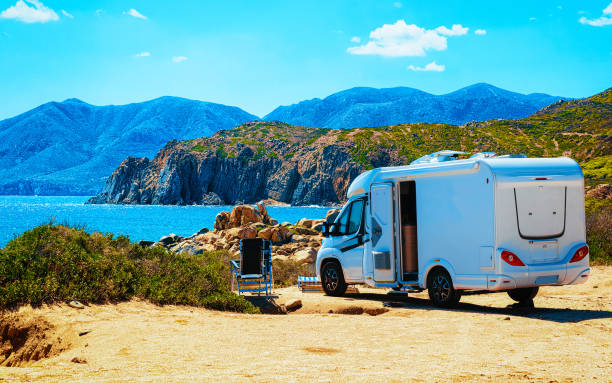 istock Trailer in Capo Pecora resort at Mediterranean sea Sardinia reflex 1201306321