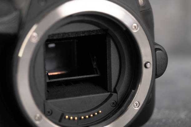 グレーのセメントの背景にeosキヤノン100dのデジタルカメラaps-cセンサー。 - camera dslr canon lens ストックフォトと画像