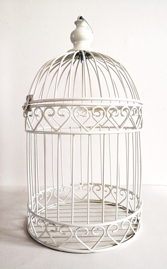 White metal cage lantern, tea light holder with white background