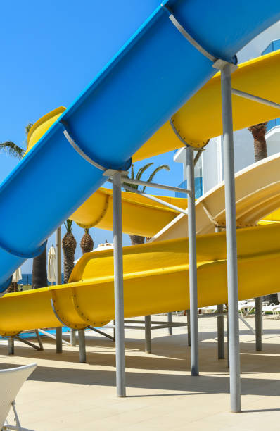 istock Colourful plastic slides in aquapark 1201311328