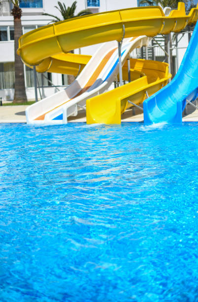 istock Colourful plastic slides in aquapark 1201311329