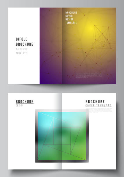 ilustrações de stock, clip art, desenhos animados e ícones de vector layout of two a4 format modern cover mockups design templates for bifold brochure, flyer, booklet. 3d polygonal geometric modern design abstract background. science or technology vector. - 24296