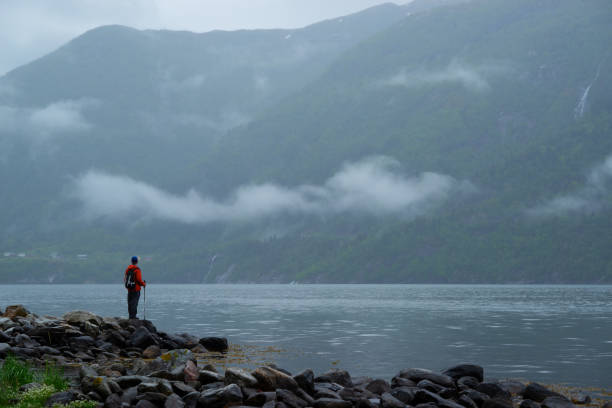 istock Men looking at fjord and mountain range .Norway 1201317963