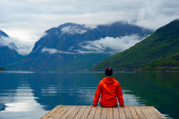istock Men looking at fjord and mountain range .Norway 1201317983