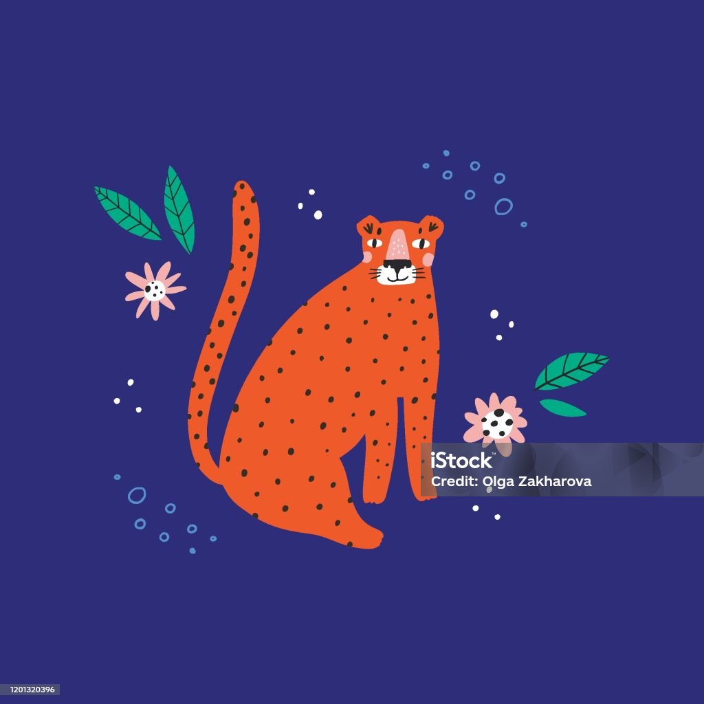 Sitting Leopard Vector Leopard Wild Animal Sitting Flat Vector Illustration Stock Illustration ...