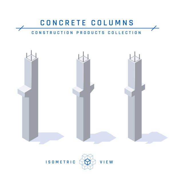 Concrete columns in isometric view, vector icon Concrete columns, isometric view. Set of icons for architectural designs. Vector illustration isolated on a white background in flat style. Construction products collection. precast-concrete-icon stock illustrations