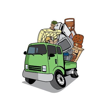 Cartoon Pickup Truck Full Of Household Junk Stock Illustration - Download Image Now - Garbage, Removing, Pick-up Truck - iStock