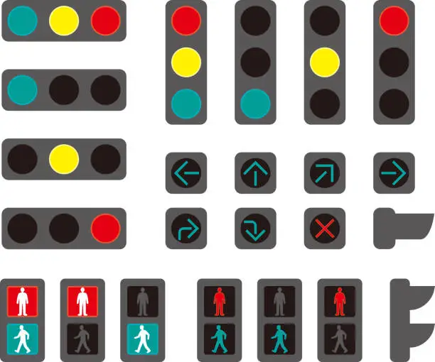 Vector illustration of Horizontal vertical traffic light / pedestrian traffic light / arrow traffic light (Japan)