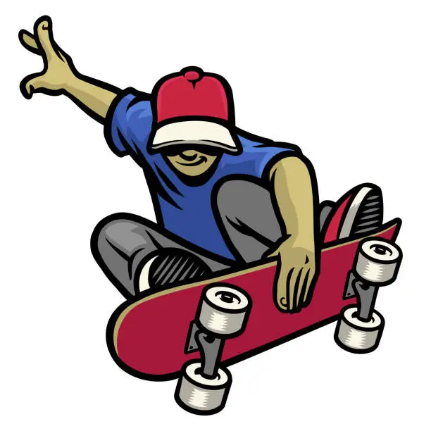 Vector illustration of skater in action playing his skateboard