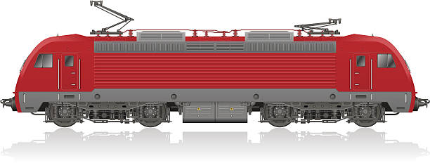 ilustrações, clipart, desenhos animados e ícones de red moderno locomotiva elétrica - commercial land vehicle man made object land vehicle rail freight