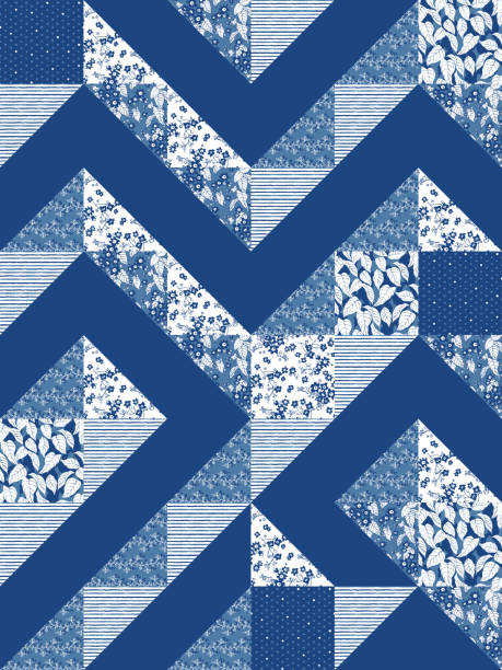 illustrazioni stock, clip art, cartoni animati e icone di tendenza di sfondo vettoriale geometrico floreale senza cuciture in colori blu e bianco per fabrick, carta da parati, scrapbooking, arredamento per la casa. - quilt patchwork sewing textile
