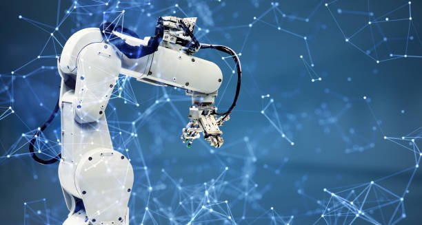 istock Robot arm and communication network concept. Industrial technology. INDUSTRY4.0 1201354503