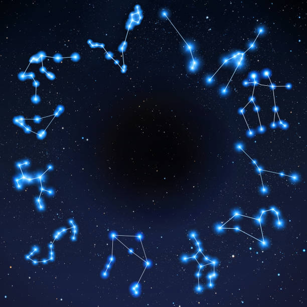 istock Zodiac constellation arranged at circle on stars field universe background - 1201356328