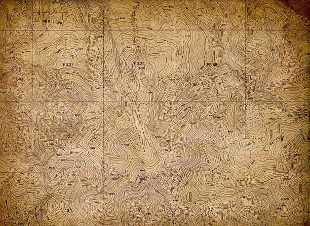 ビンテージ topographical マップの質感 - relief map topography extreme terrain mountain ストックフォトと画像