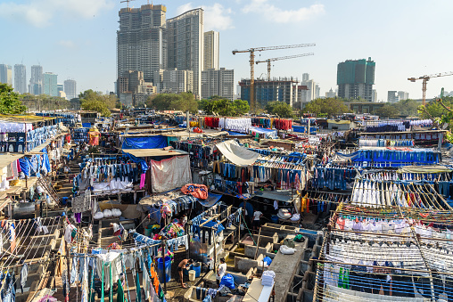 Mumbai, India - February 27, 2019: View of Mahalaxmi Dhobi Ghat is outdoor laundry in Mumbai. India