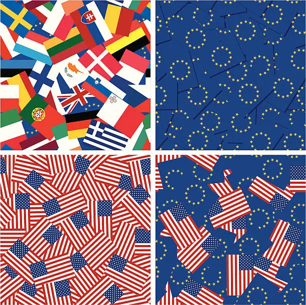 Vector illustration of Flags of European Union members  and USA