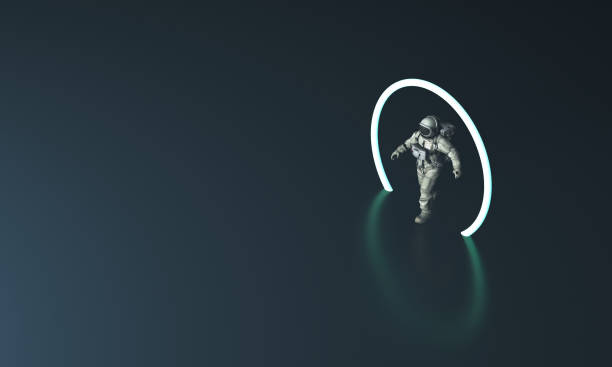 astronauta przechodzący przez portal - people exploration futuristic walking zdjęcia i obrazy z banku zdjęć