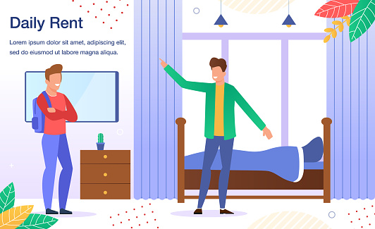 Daily Rent Shape Apartment Room Daily Rent Offer Flat Vector Banner Stock Illustration ...