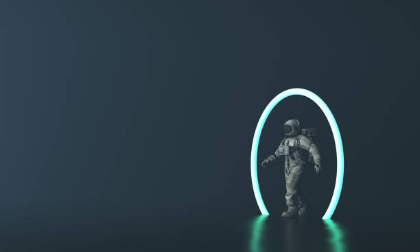 astronauta przechodzący przez portal - people exploration futuristic walking zdjęcia i obrazy z banku zdjęć