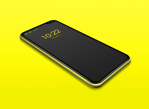 istock All-screen black smartphone mockup isolated on yellow. 3D render 1201366498