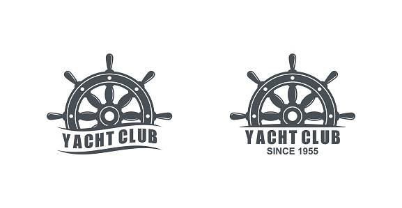 Set of black and white logos of yacht club on a white background.