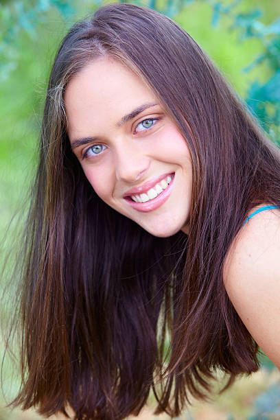 happy beautiful young teenage woman stock photo