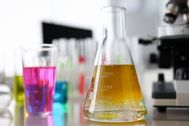 istock Bright liquid in medical vials 1201380789