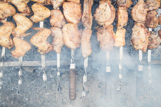 istock Barbeque meat cooking on outdoors. 1201381489
